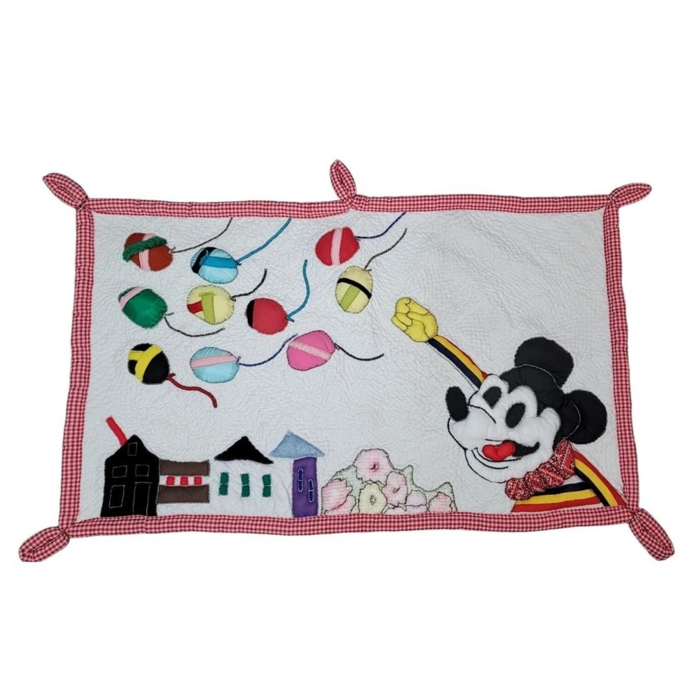 Disney hand made quilted mickey mouse wall tapestry fabric art vintage balloons - Picture 11 of 12